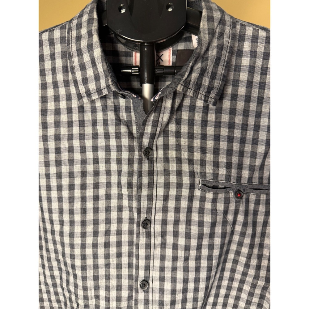 Indigo Star Mens Grey Black Gingham Short Sleeve Button Down Shirt Size XL
